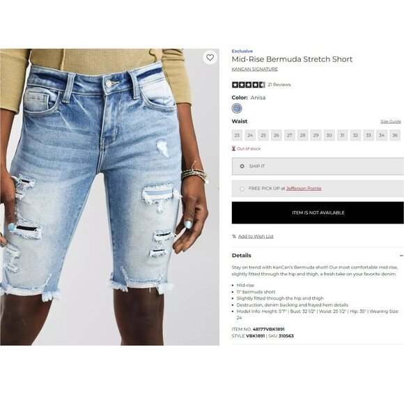 KANCAN The Buckle Distressed Denim Bermuda Jean Shorts 26 - Picture 4 of 15